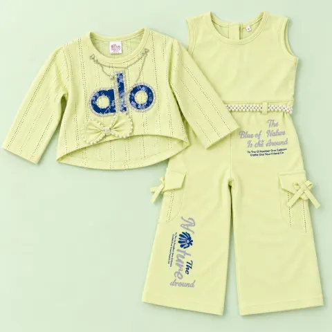 Girls Pretty Bow Jumpsuit Set with Matching Top