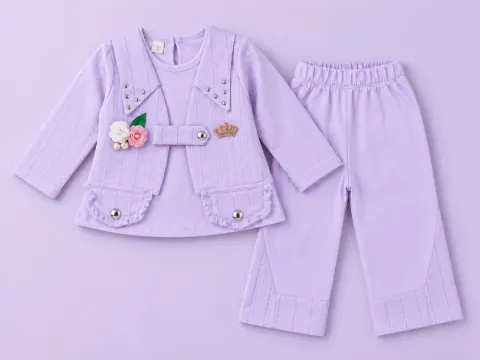 Girls Koti Style Suit in Soft Lavender